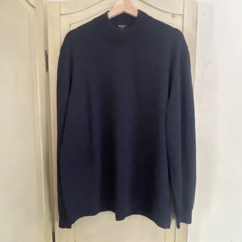 Brooks Brothers 346 Sweater Men XL Navy Blue Pullover 100% Italian Merino Wool